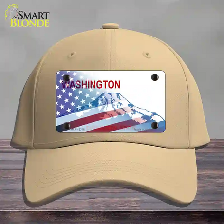 Washington with American Flag Novelty License Plate Hat Cotton / Khaki