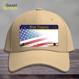 West Virginia with American Flag Novelty License Plate Hat Cotton / Khaki