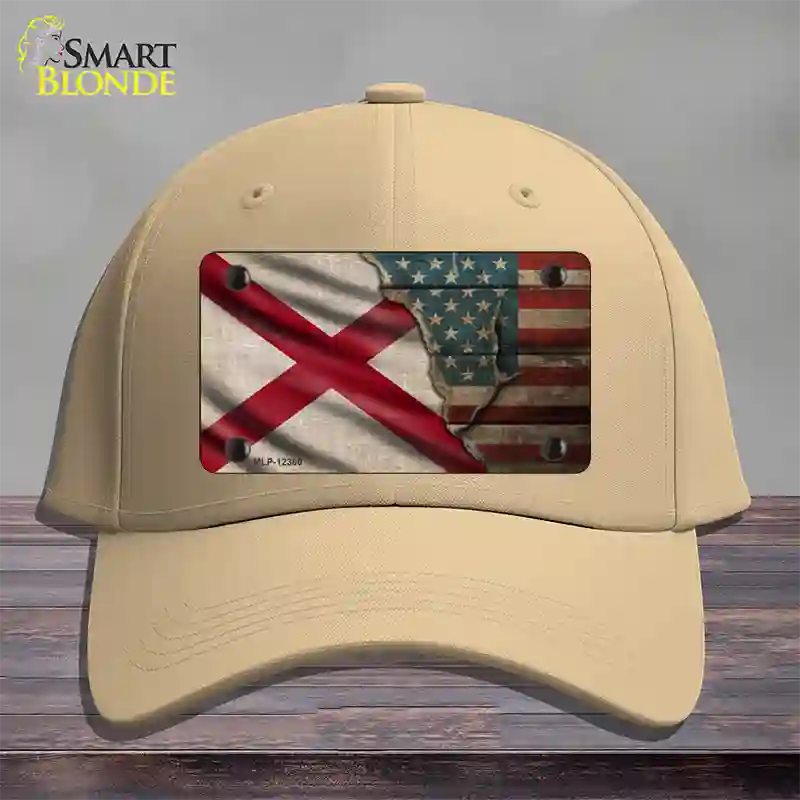 Alabama/American Flag Novelty License Plate Hat Cotton / Khaki