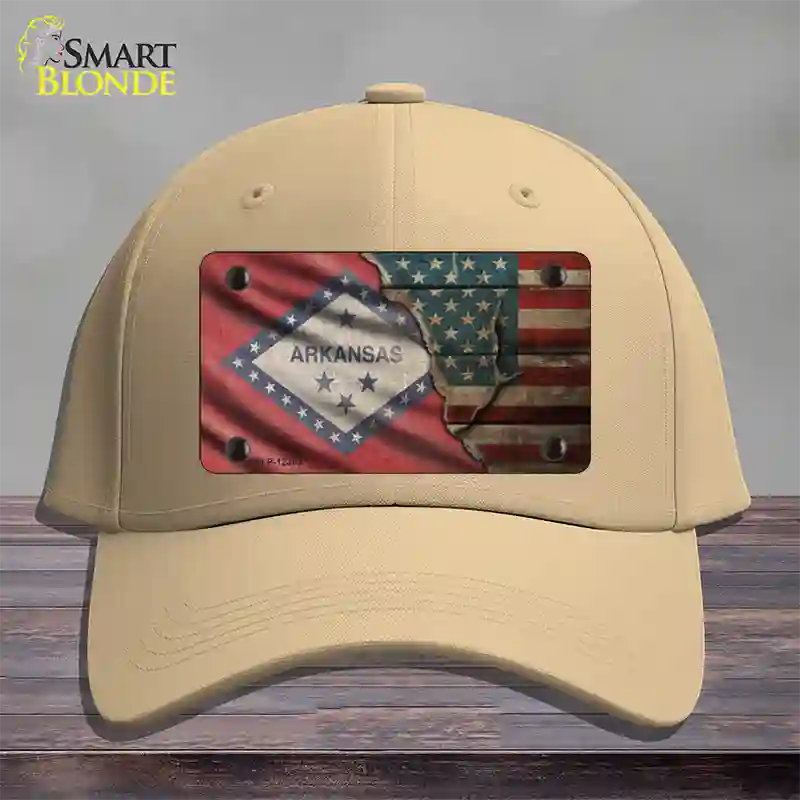 Arkansas/American Flag Novelty License Plate Hat Cotton / Khaki