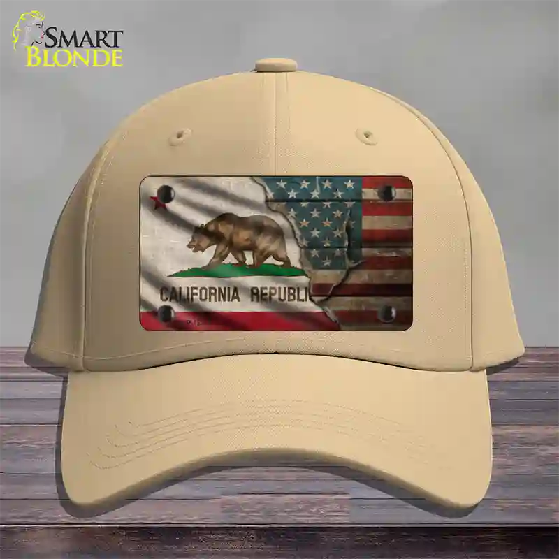 California/American Flag Novelty License Plate Hat Cotton / Khaki