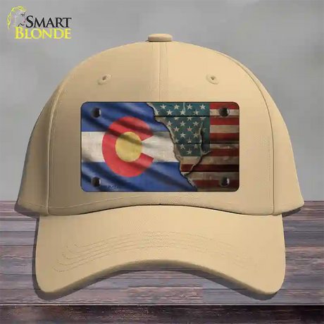 Colorado/American Flag Novelty License Plate Hat Cotton / Khaki