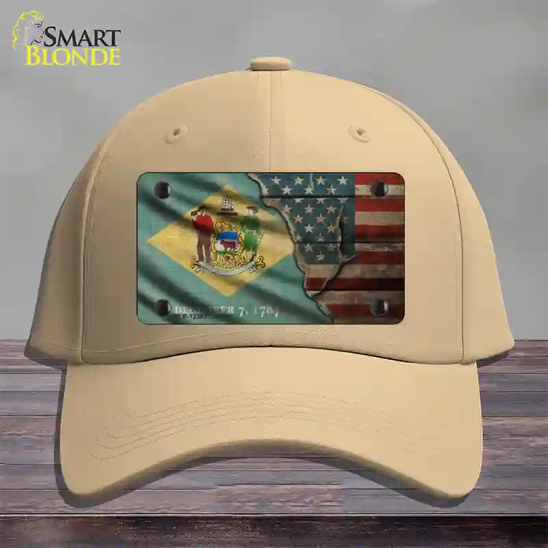 Delaware/American Flag Novelty License Plate Hat Cotton / Khaki