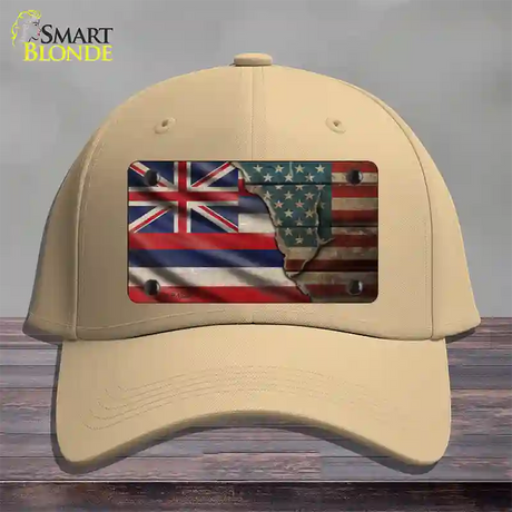 Hawaii/American Flag Novelty License Plate Hat Cotton / Khaki