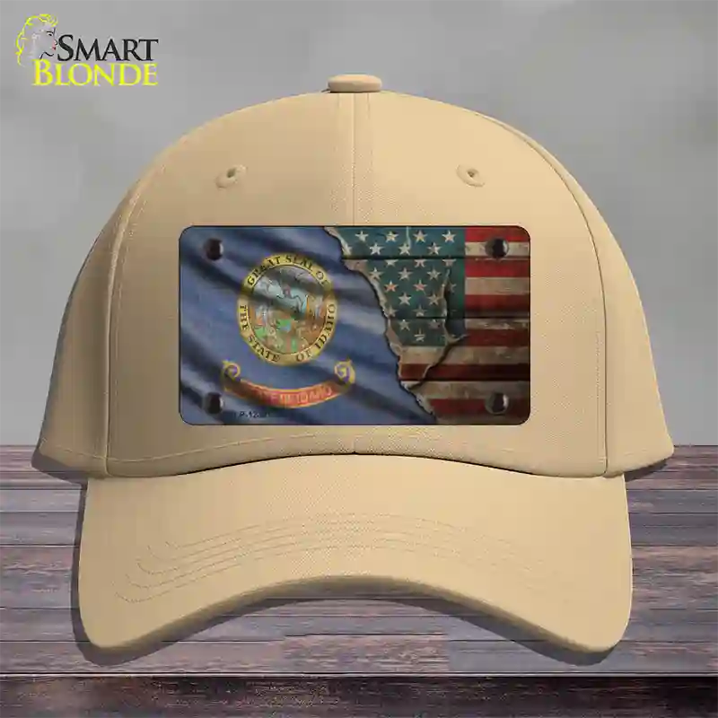 Idaho/American Flag Novelty License Plate Hat Cotton / Khaki