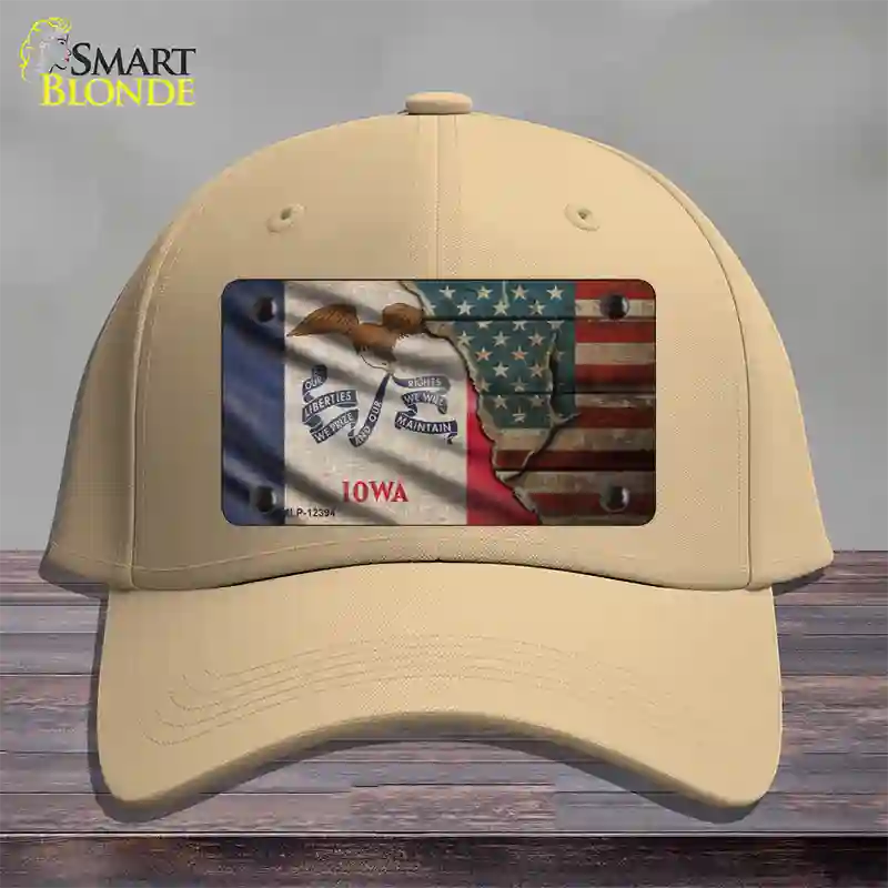 Iowa/American Flag Novelty License Plate Hat Cotton / Khaki