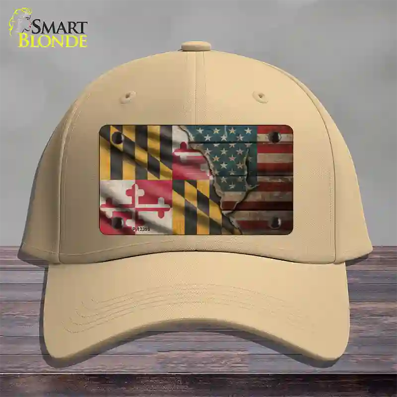 Maryland/American Flag Novelty License Plate Hat Cotton / Khaki