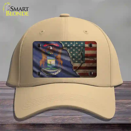 Michigan/American Flag Novelty License Plate Hat Cotton / Khaki