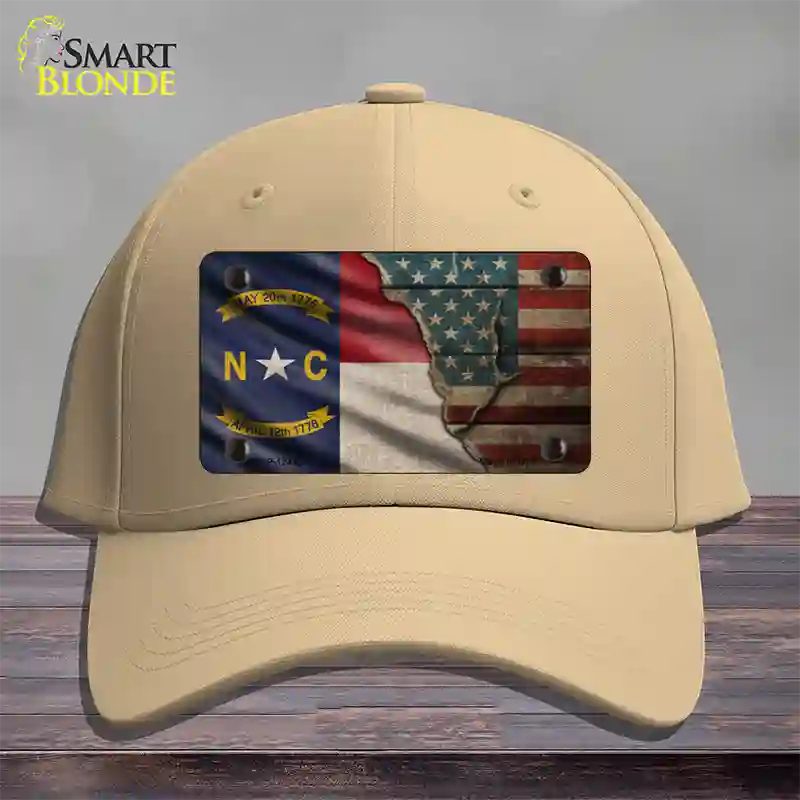 North Carolina/American Flag Novelty License Plate Hat Cotton / Khaki