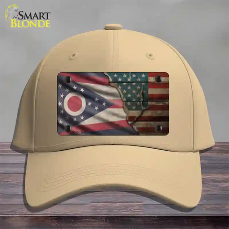 Ohio/American Flag Novelty License Plate Hat Cotton / Khaki