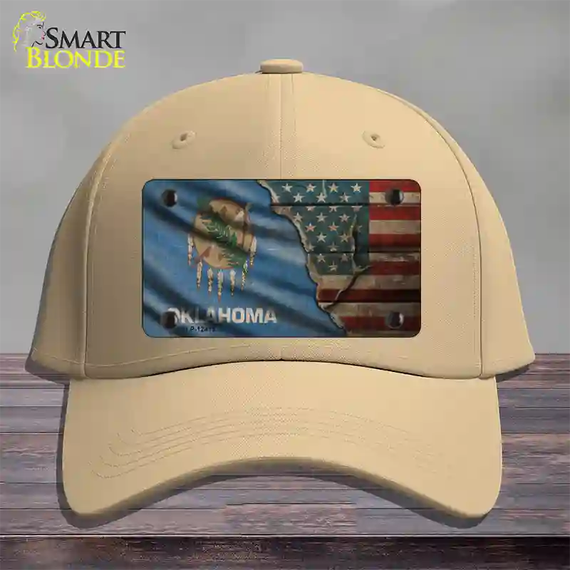 Oklahoma/American Flag Novelty License Plate Hat Cotton / Khaki