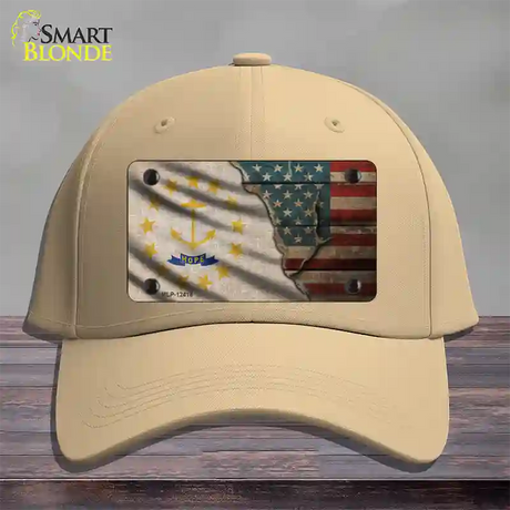 Rhode Island/American Flag Novelty License Plate Hat Cotton / Khaki