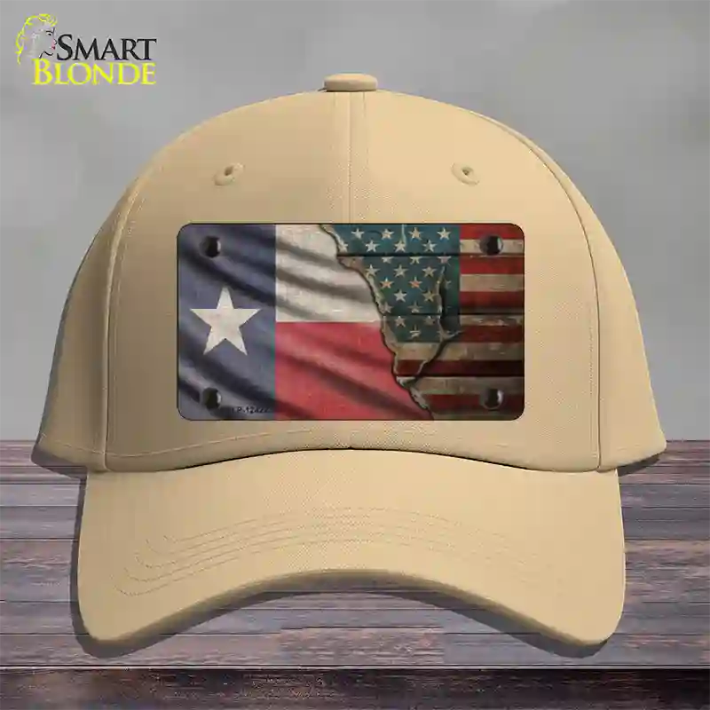 Texas/American Flag Novelty License Plate Hat Cotton / Khaki