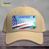 Connecticut Preserve with American Flag Novelty License Plate Hat Cotton / Khaki