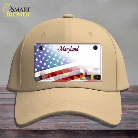 Maryland State with American Flag Novelty License Plate Hat Cotton / Khaki