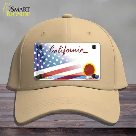 California Palm Plate American Flag Novelty License Plate Hat Cotton / Khaki