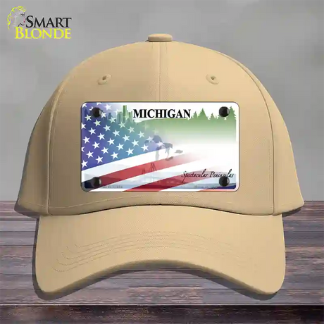 Michigan Peninsulas Plate American Flag Novelty License Plate Hat Cotton / Khaki