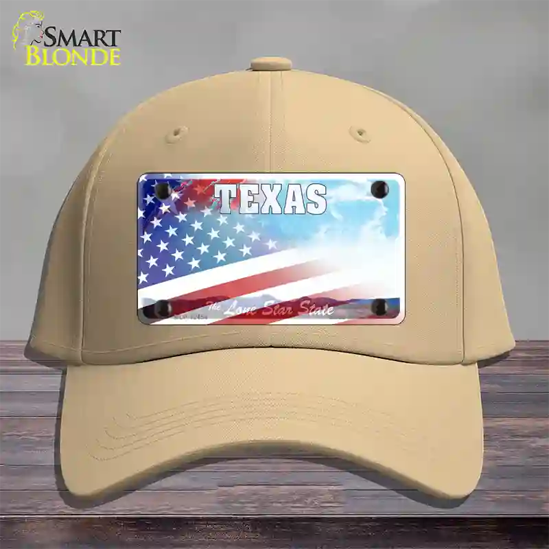 Texas Lone Star Plate American Flag Novelty License Plate Hat Cotton / Khaki