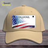 Oklahoma Bow with American Flag Novelty License Plate Hat Cotton / Khaki