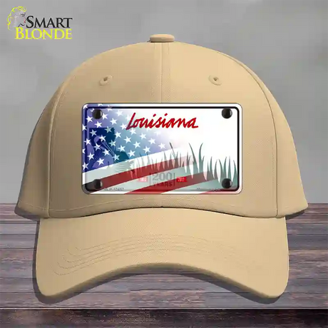 Louisiana 200 Years with American Flag Novelty License Plate Hat Cotton / Khaki