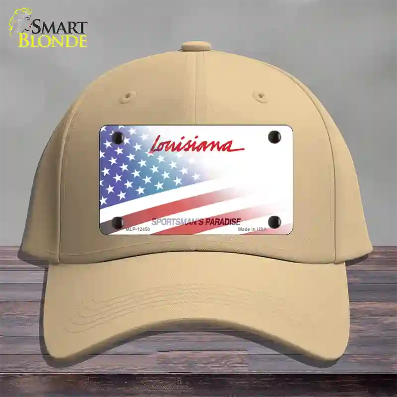 Louisiana Plate American Flag Novelty License Plate Hat Cotton / Khaki