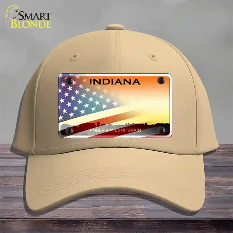 Indiana Amber Waves Plate American Flag Novelty License Plate Hat Cotton / Khaki