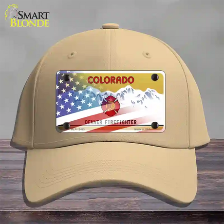 Colorado Firefighter Plate American Flag Novelty License Plate Hat Cotton / Khaki