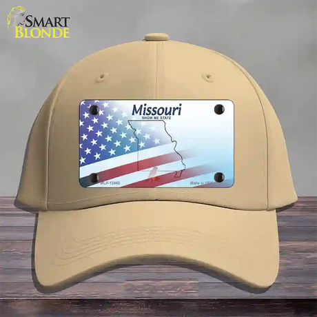 Missouri Show Me with American Flag Novelty License Plate Hat Cotton / Khaki