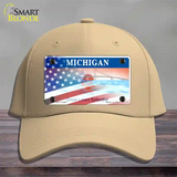 Michigan Splendor with American Flag Novelty License Plate Hat Cotton / Khaki