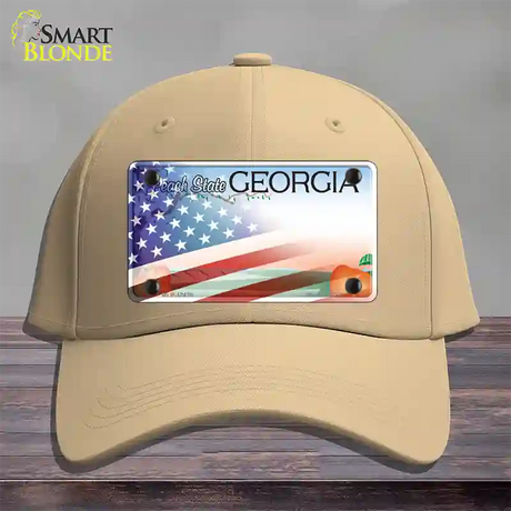 Georgia Peach with American Flag Novelty License Plate Hat Cotton / Khaki