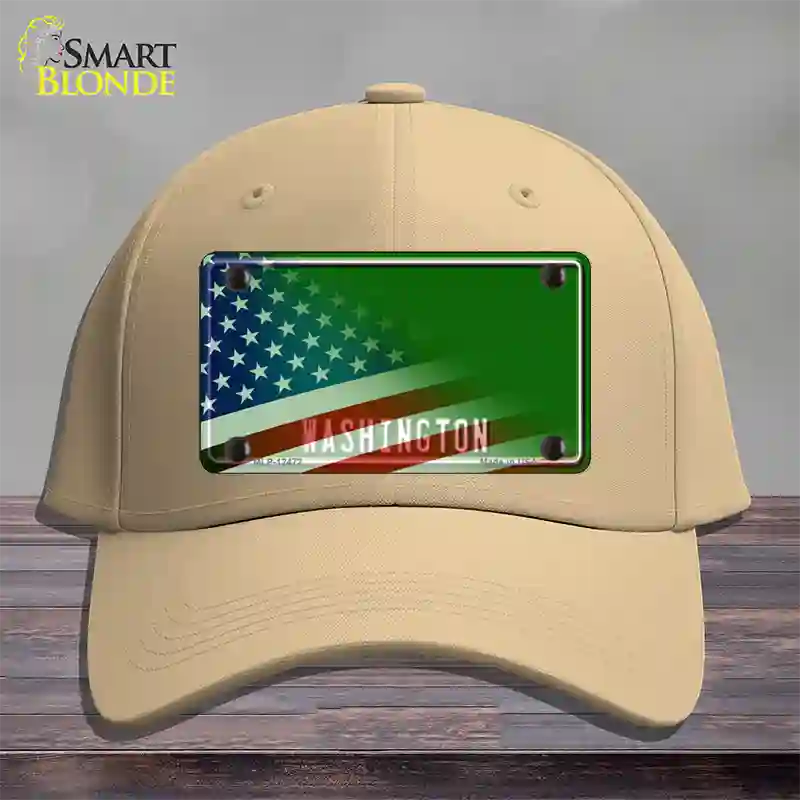 Washington Green with American Flag Novelty License Plate Hat Cotton / Khaki