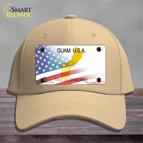 Guam with American Flag Novelty License Plate Hat Cotton / Khaki