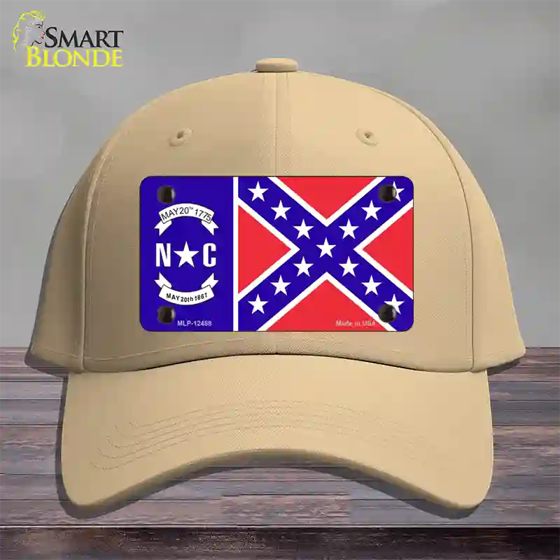 North Carolina Confederate Flag Novelty License Plate Hat Cotton / Khaki