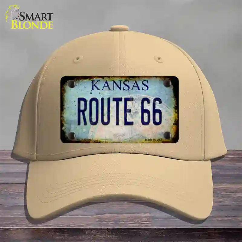 Route 66 Kansas Rusty Novelty License Plate Hat Cotton / Khaki