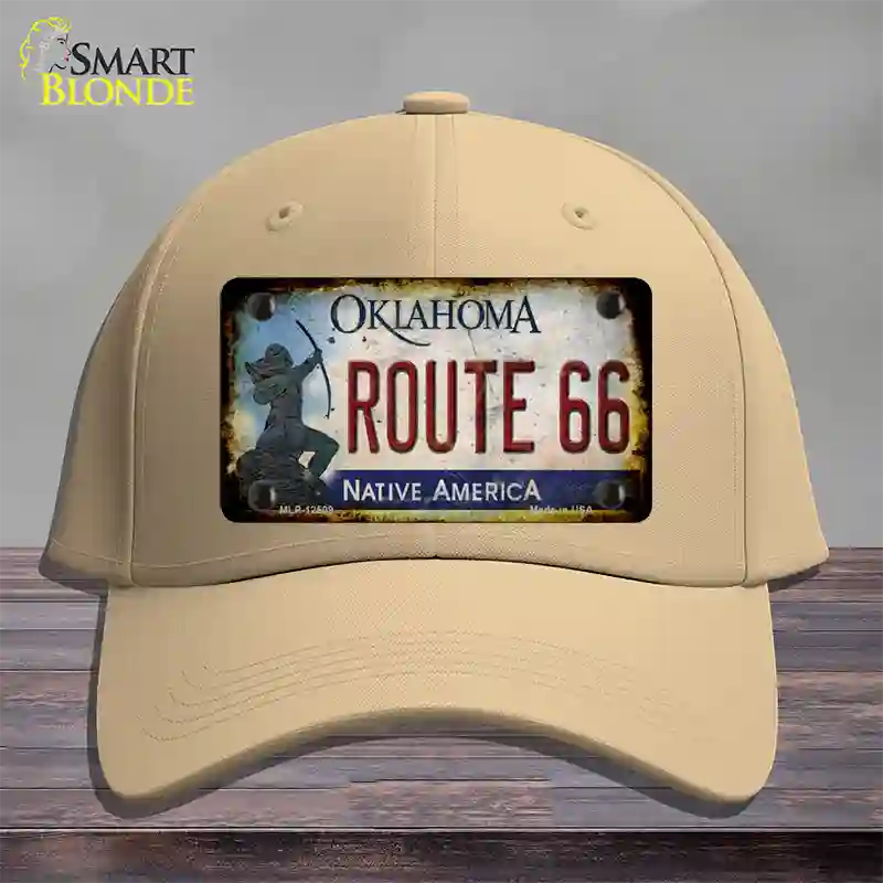 Route 66 Oklahoma Rusty Novelty License Plate Hat Cotton / Khaki