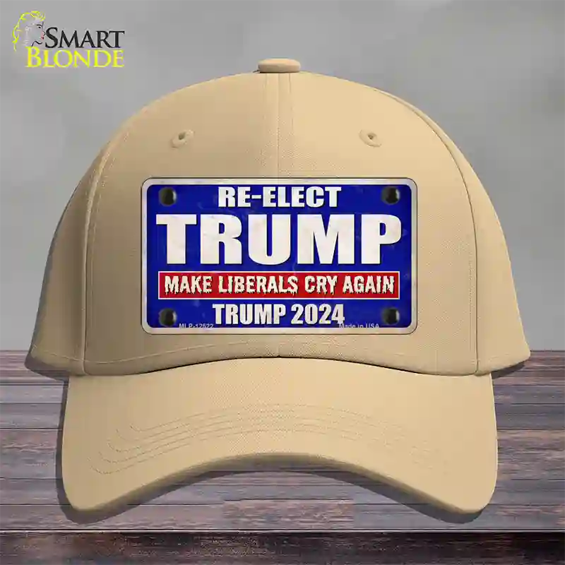 Re-Elect Trump 2024 Blue Novelty License Plate Hat Cotton / Khaki