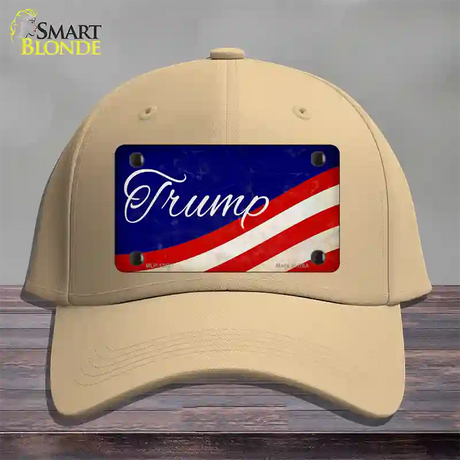 Trump on Waving Flag Novelty License Plate Hat Cotton / Khaki