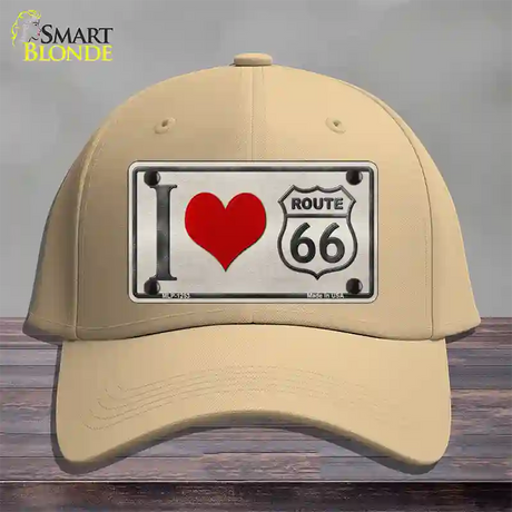 I Love Route 66 Novelty License Plate Hat Cotton / Khaki