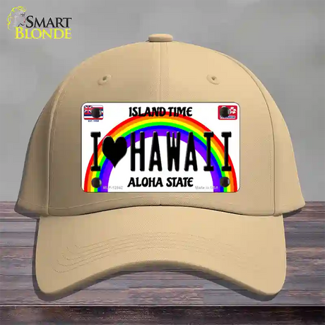 I Love Hawaii Novelty License Plate Hat Cotton / Khaki