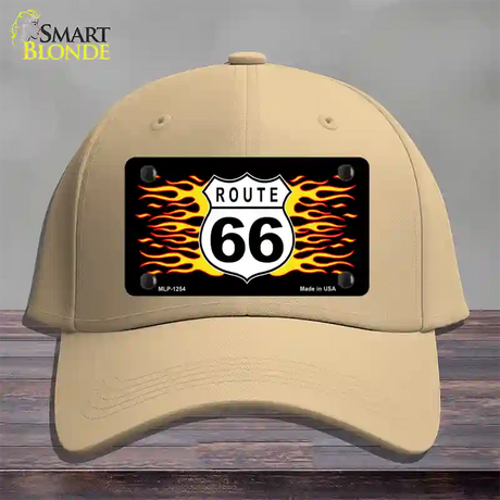 Route 66 Flames Novelty License Plate Hat Cotton / Khaki