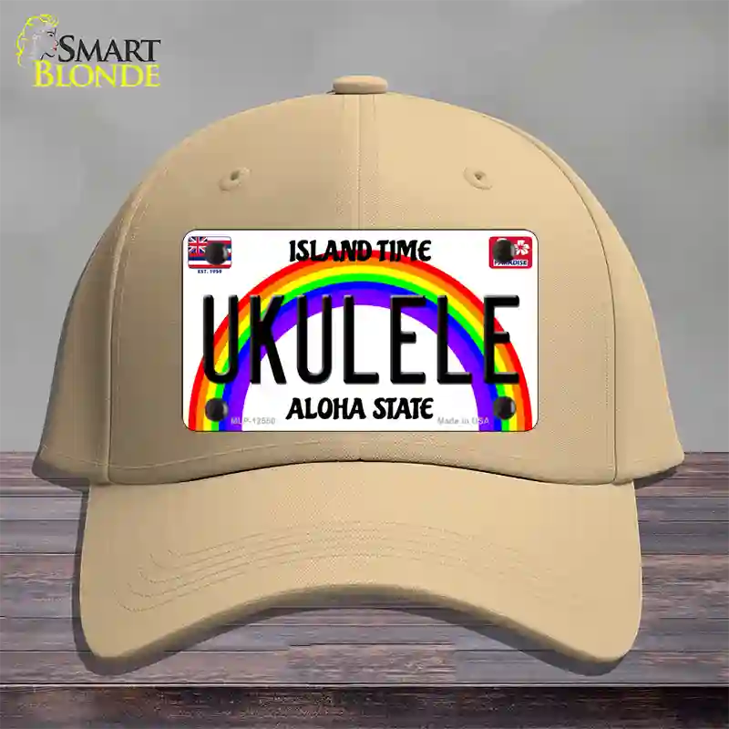 Ukulele Hawaii Novelty License Plate Hat Cotton / Khaki