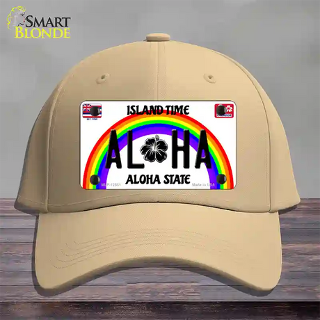 Aloha Hawaii Island Time Novelty License Plate Hat Cotton / Khaki