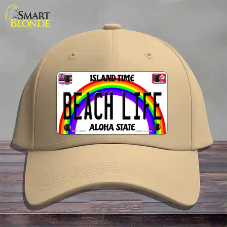 Beach Life Hawaii Novelty License Plate Hat Cotton / Khaki