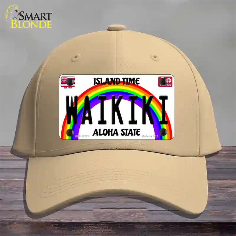 Waikiki Hawaii Novelty License Plate Hat Cotton / Khaki