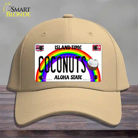 Coconuts Hawaii Novelty License Plate Hat Cotton / Khaki