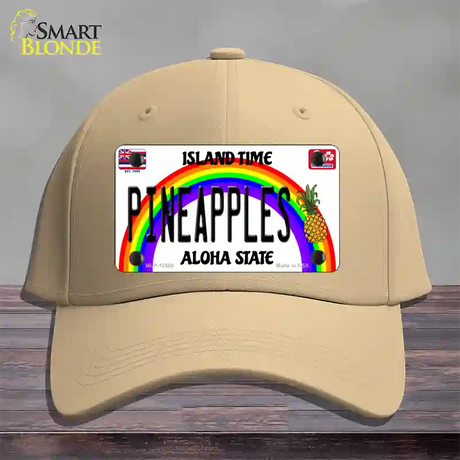 Pineapples Hawaii Novelty License Plate Hat Cotton / Khaki