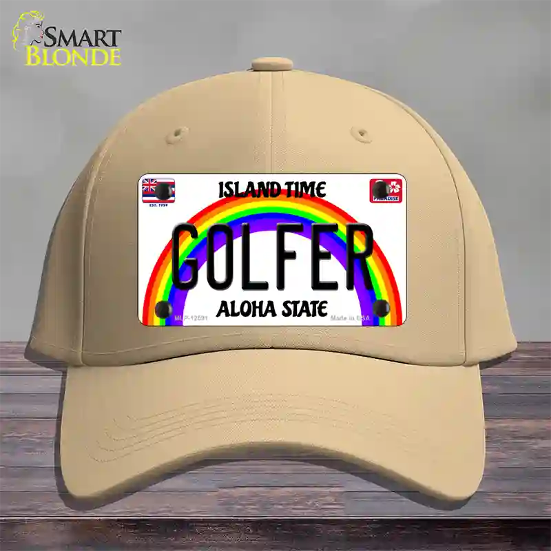 Golfer Hawaii Novelty License Plate Hat Cotton / Khaki