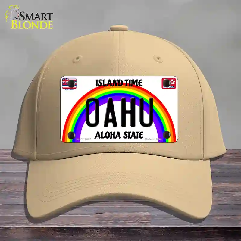 Oahu Hawaii Novelty License Plate Hat Cotton / Khaki