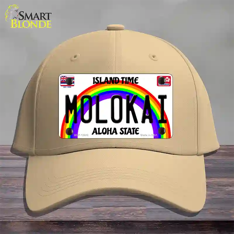 Molokai Hawaii Novelty License Plate Hat Cotton / Khaki