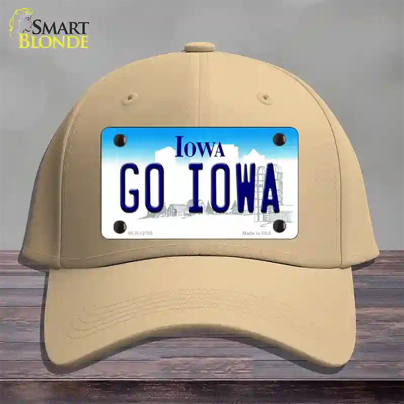 Go Iowa Novelty License Plate Hat Tag Cotton / Khaki